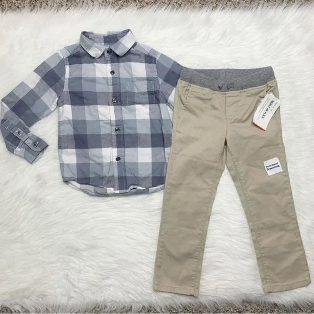 4T Kids Boy Long Sleeves Button Down Shirt & Pants Set
